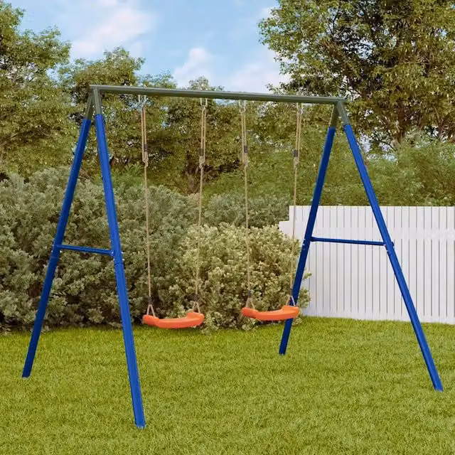 Set di 2 altalene da esterno vidaXL regolabili in altezza in metallo e plastica, disponibili nei colori blu, verde o rosso, H 206 x L 185 x P 185 cm