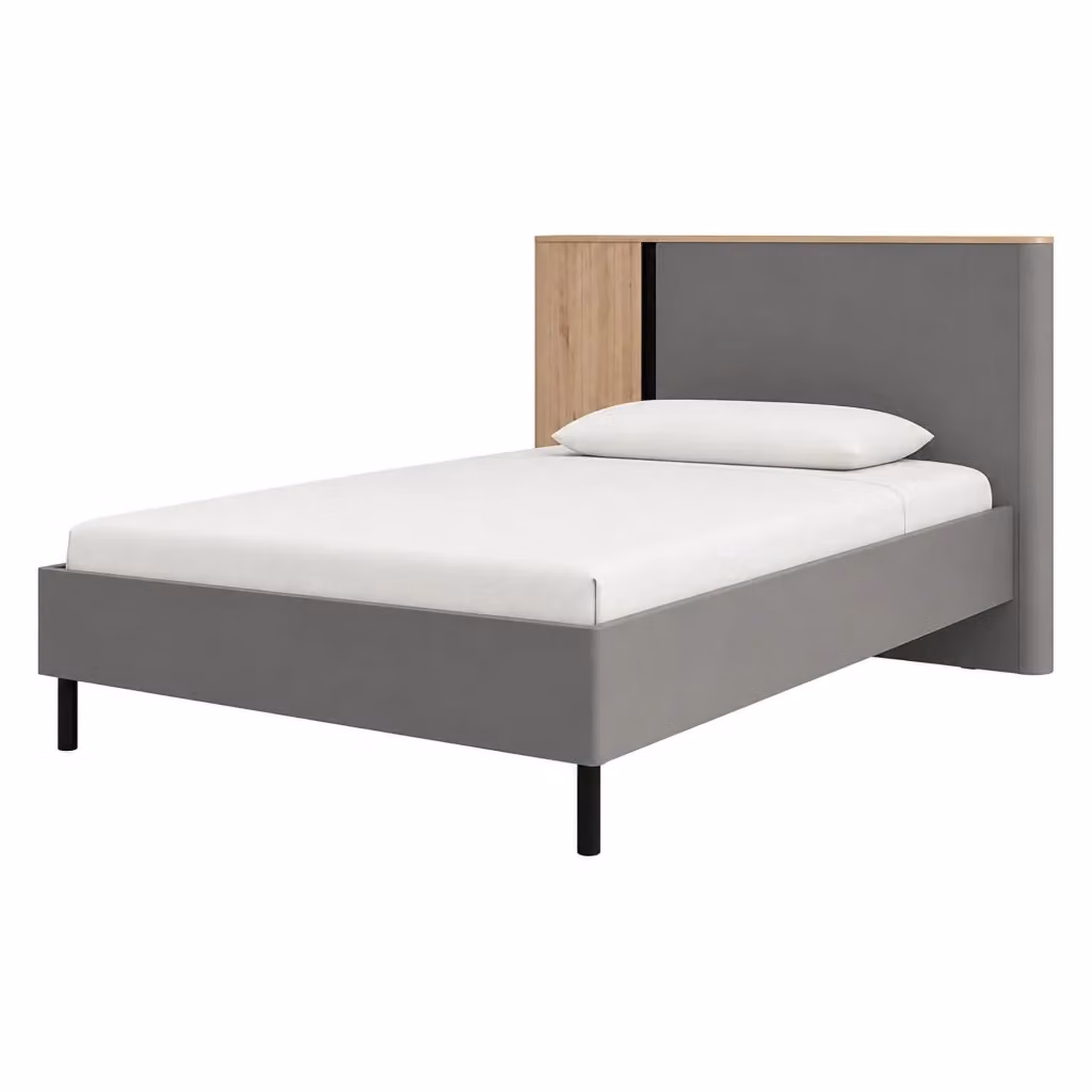 Letto Matrimoniale DMORA Banff in Tessuto Grigio e Marrone con Struttura in Legno, L/P/H: 183 x 160 x 211 cm – 2