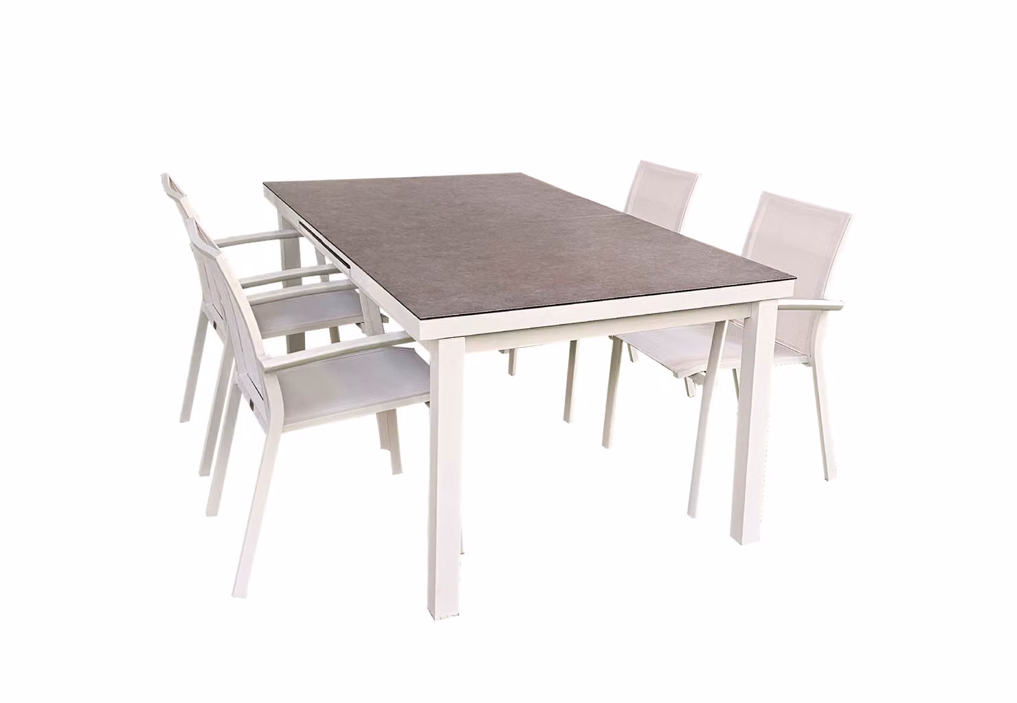 set di mobili da giardino in alluminio 5 pezzi tavolo allungabile bianco 180-240 cm con 4 sedie impilabili