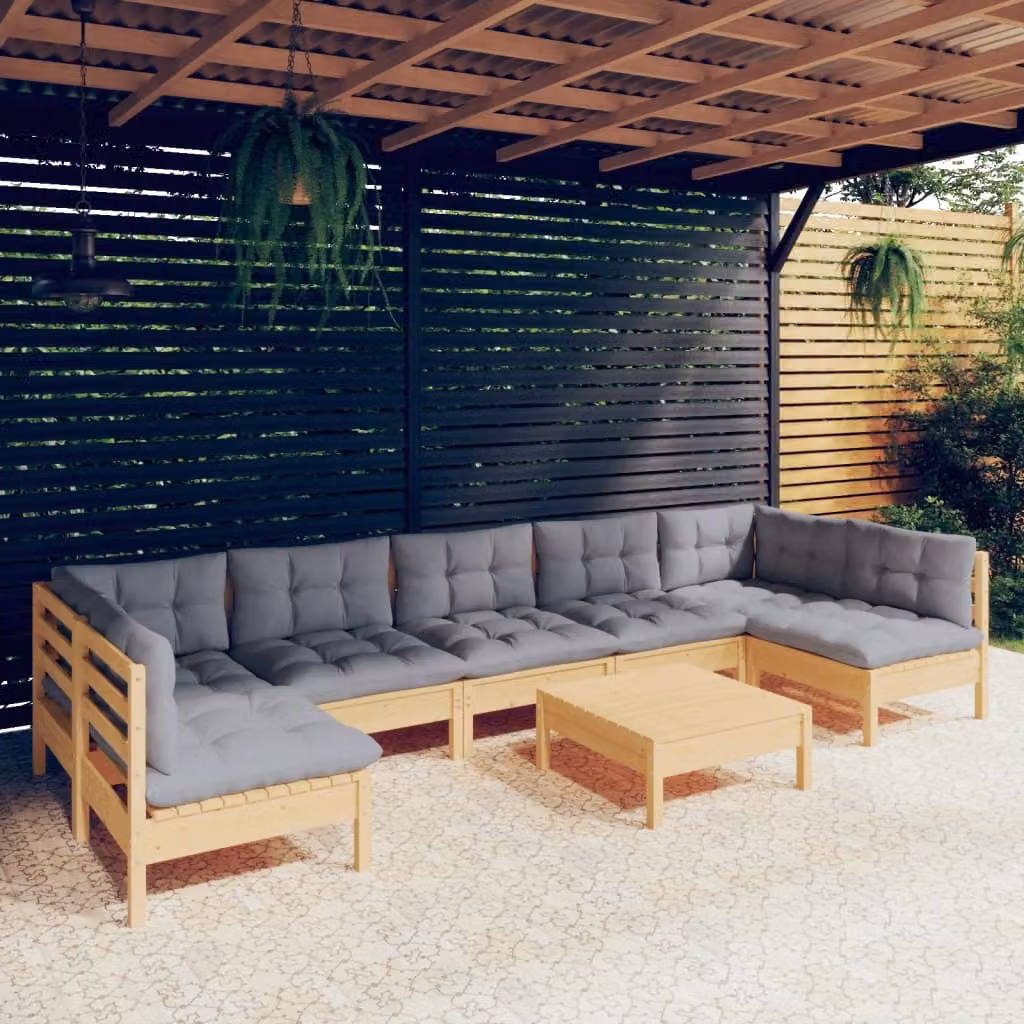 Maison Exclusive - Set Divani da Giardino 8 pz con Cuscini Grigi Massello di Pino