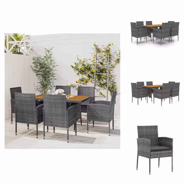 vidaXL set da pranzo da giardino 7 pezzi in rattan grigio - Set di mobili da giardino
