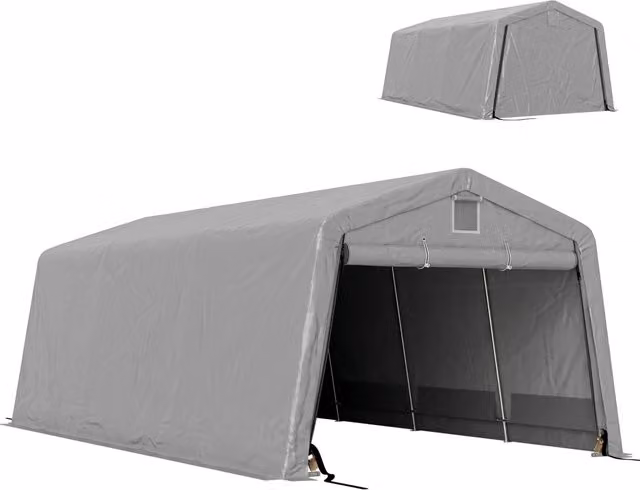 Tenda garage carport per giardino 6,2L x 3,3l x 2,4H m acciaio zincato PE alta densità 150 g/m² impermeabile anti-UV robusta