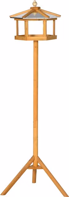 PawHut Casa per uccelli in legno con piedistallo, mangiatoia e tetto inclinato, Ø57,7x153 cm, legno   Aosom Italy