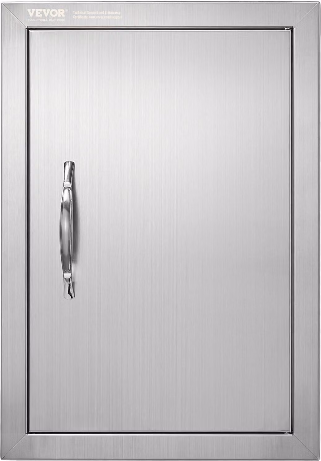 Porta di accesso al barbecue, 355 x 508 mm, Porta singola per cucina esterna, Porta in acciaio inox a incasso, Porta verticale a parete con maniglia, per isola barbecue, stazione barbecue, mobile esterno