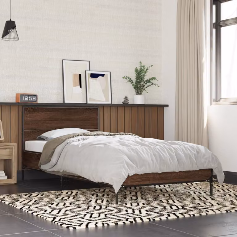 vidaXL Giroletto in Legno Rovere Marrone con Struttura in Metallo e Doghe Fisse L/P: 90 x 200 cm