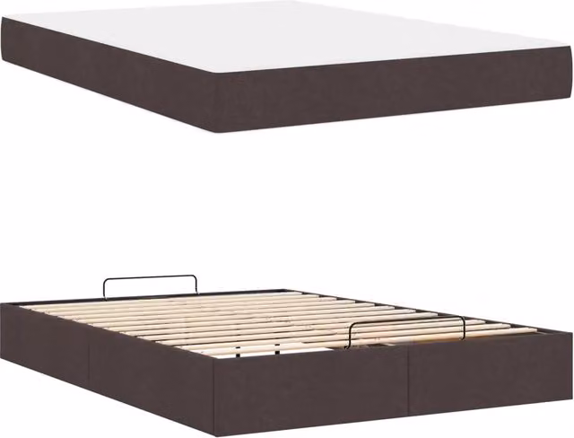Set letto con struttura imbottita e 2 materassi in schiuma vidaXL, colore marrone, L: 160 cm, P: 200 cm, H: 203 cm – 2