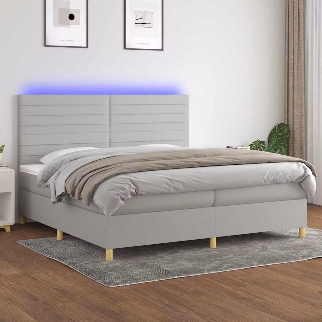 Letto a molle vidaXL con materasso e illuminazione LED, tessuto grigio chiaro, L/P: 200 x 200 cm – 1