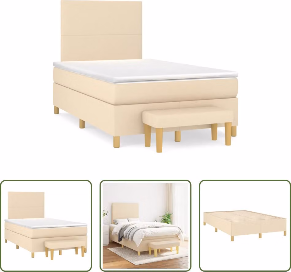 The Living Store Letto a molle con materasso crema 120x190 cm in tessuto