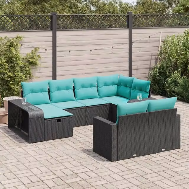 Set Divani da Giardino 10pz con Cuscini in Polyrattan Nero 3326061