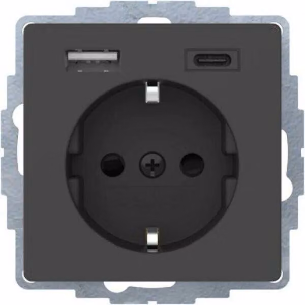 Presa SCHUKO/USB in velluto antracite, laccata - Contatto di protezione della presa 48046086
