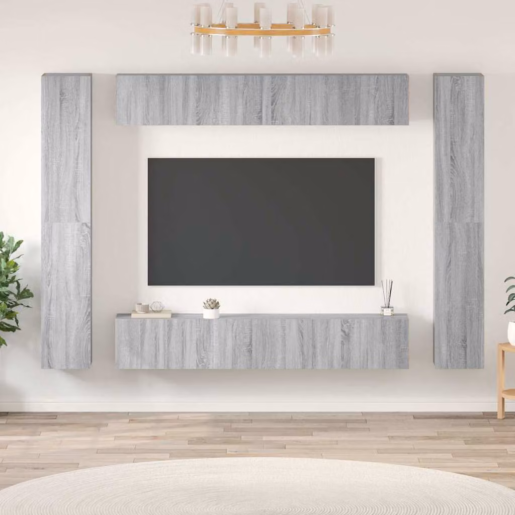 Set di 10 mobili porta TV vidaXL in legno multistrato e MDF, colore grigio, design moderno da parete per il tuo soggiorno – 1