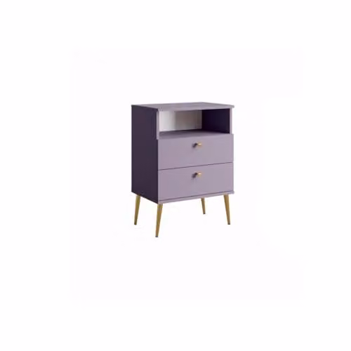 Comodino con 2 Cassetti e Vanos - Viola con Piedi in Metallo Dorato - Collezione Aurora