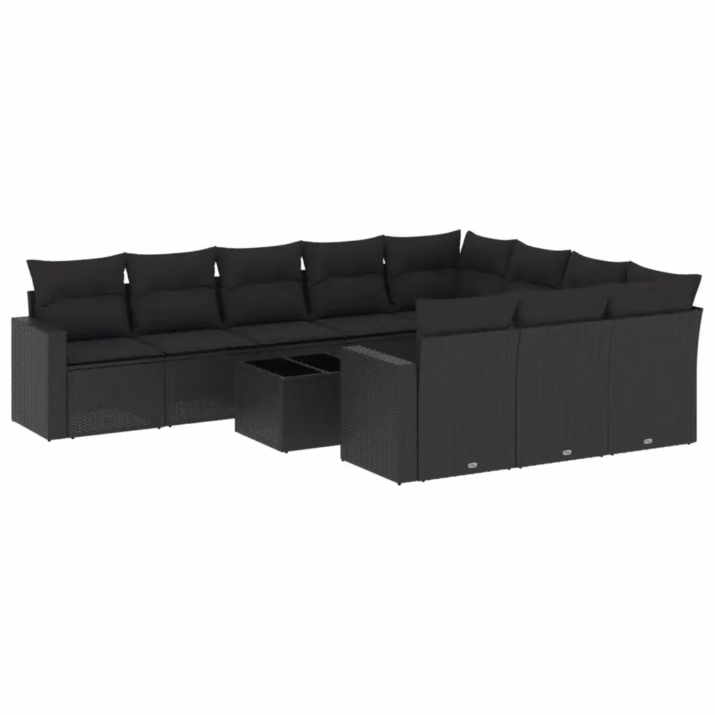 Set di Divani da Giardino a L vidaXL in Polyrattan Nero con 11 Pezzi e Cuscini Imbottiti – 2