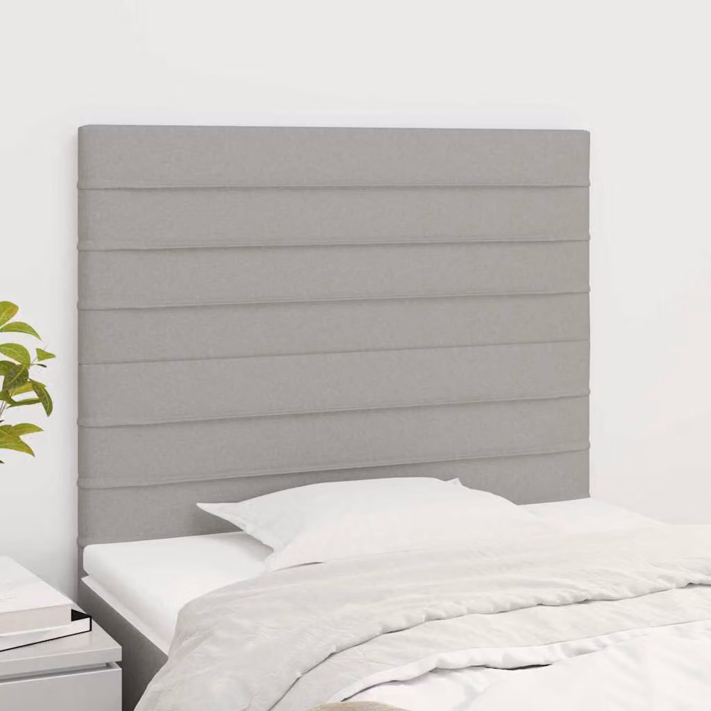 Testiera per letto vidaXL in tessuto grigio chiaro con struttura in legno e pannello imbottito, L: 80 cm, P: 5 cm, H: 118-128 cm