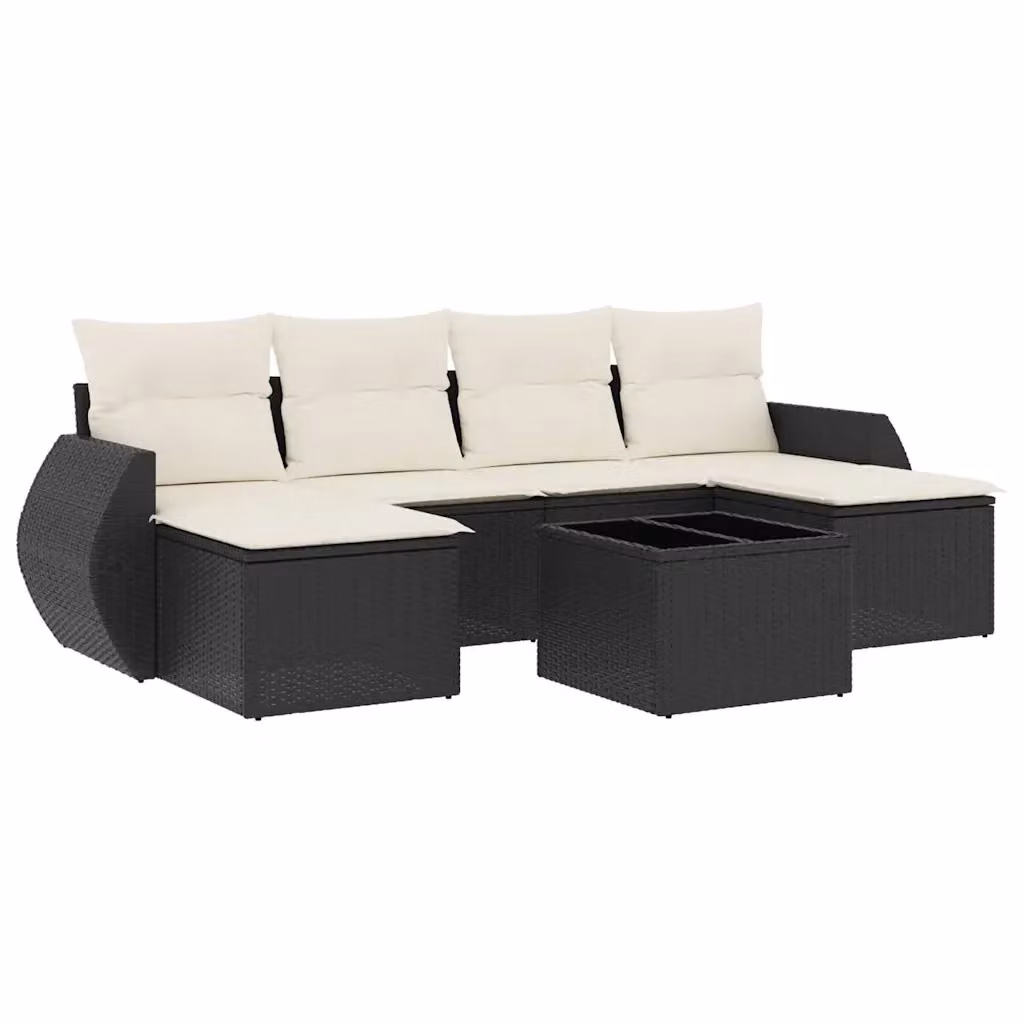 Set Divani da Giardino a L vidaXL in Polyrattan Nero con 7 Cuscini e Tavolino – 2