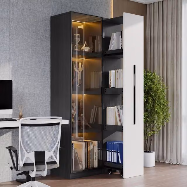 Vetrina moderna MIVRAY con illuminazione LED integrata, ante in vetro e ripiani interni in MDF, L 70 cm x P 40 cm x H 160 cm