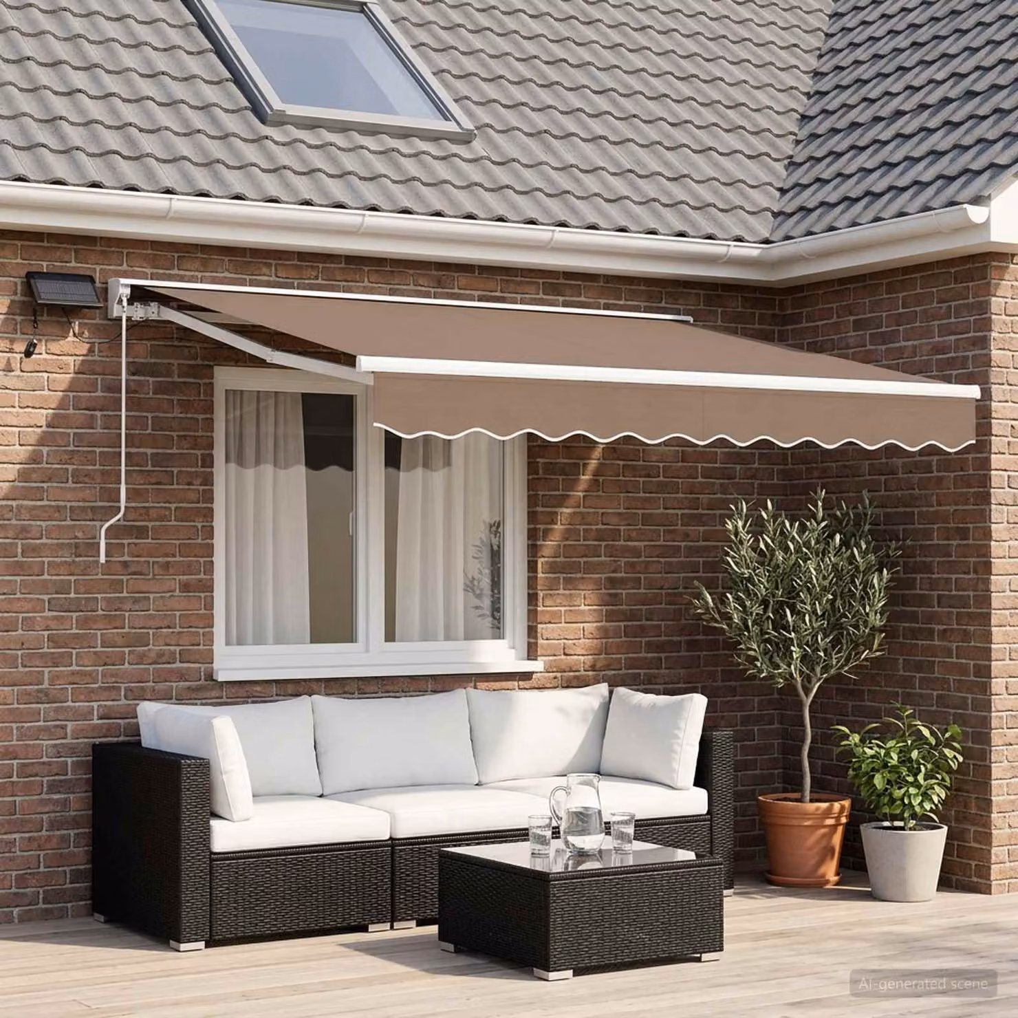 vidaXL Cornice per Tenda Manuale con LED in Alluminio e Poliestere, Colore Beige/Bianco, L: 3,5 m x H: 2 m