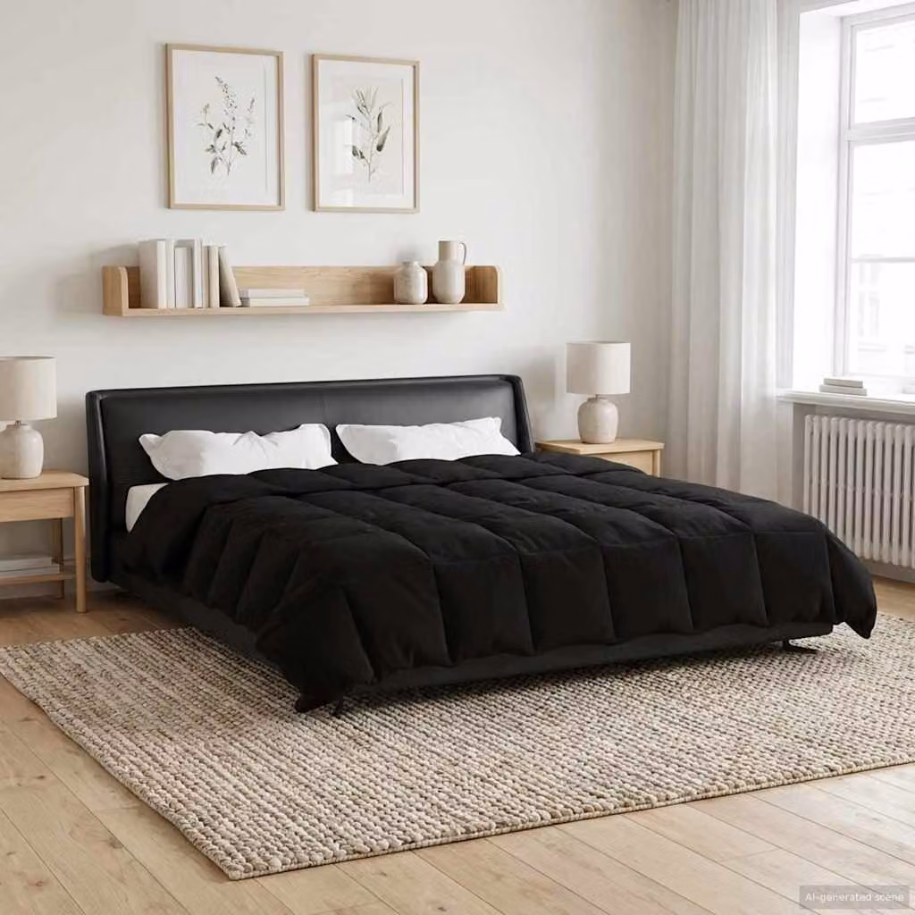 Piumone Completo Annuale 4 Stagioni vidaXL in Microfibra Reversibile e Traspirante, Nero, L 240 x P 220 cm
