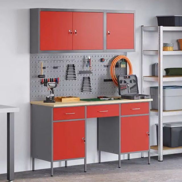 Mobile da lavoro con cassetto vidaXL 8 pezzi Rosso e Grigio