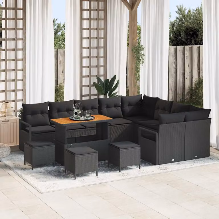 Set Divano da Giardino vidaXL in Polyrattan Nero per 12 Persone
