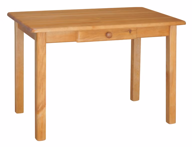 Tavolo con cassetto in legno di pino massiccio nel colore Ontano 130 x 70 cm