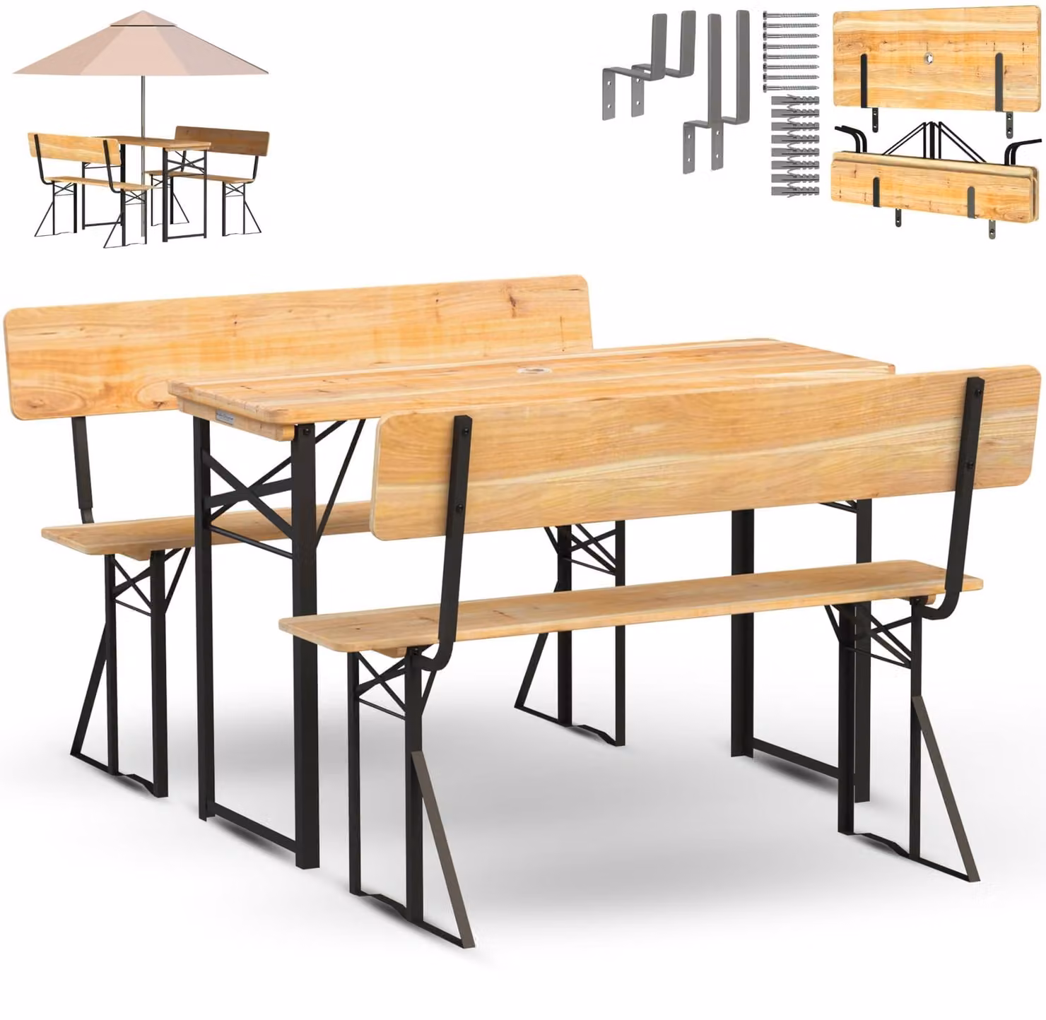 Solidchoice - Set da birra in legno, composto da 3 elementi, con schienale