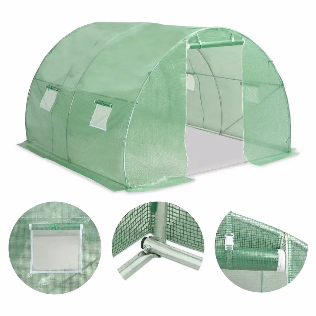 Serra vidaXL da 9m2 verde con struttura in acciaio zincato e copertura in plastica, L/P/H: 300 x 300 x 200 cm – 2