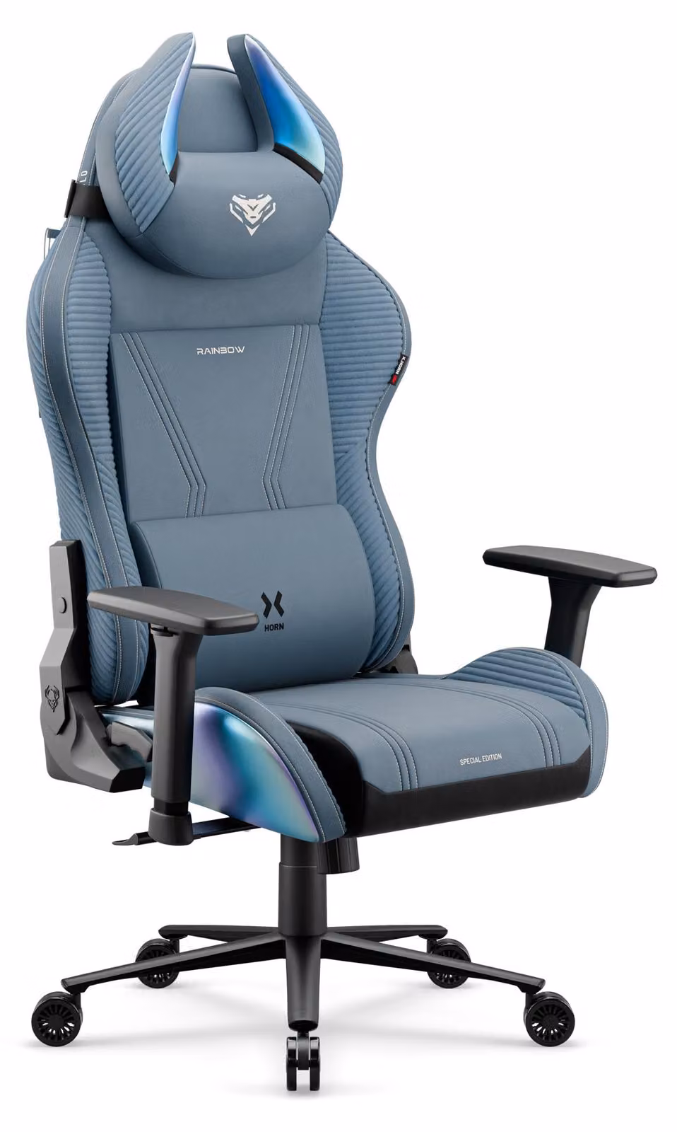 Sedia da gaming Diablo X-Horn 2.0, sedia da ufficio, sedia da scrivania, design ergonomico in tessuto, colore blu arcobaleno, modello standard