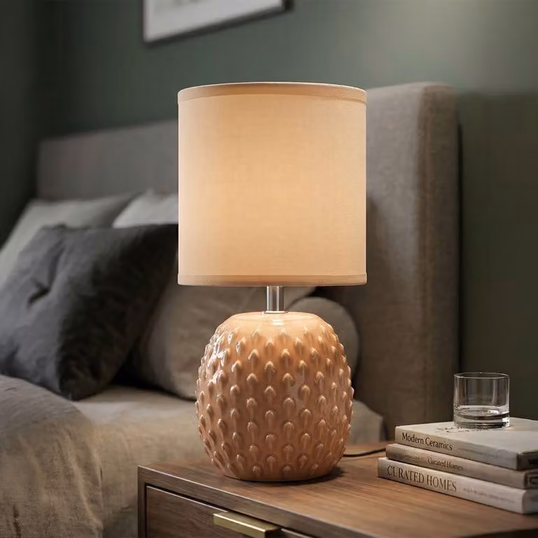 Lampada da tavolo in Vetroceramica strutturata, 14x27 cm, color pesca, design Mauro Ferretti, modello Pontus
