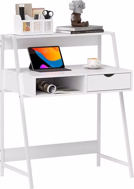 Scrivania Secretary Xylo con Cassetto e Ripiano in Stile Retro Bianco