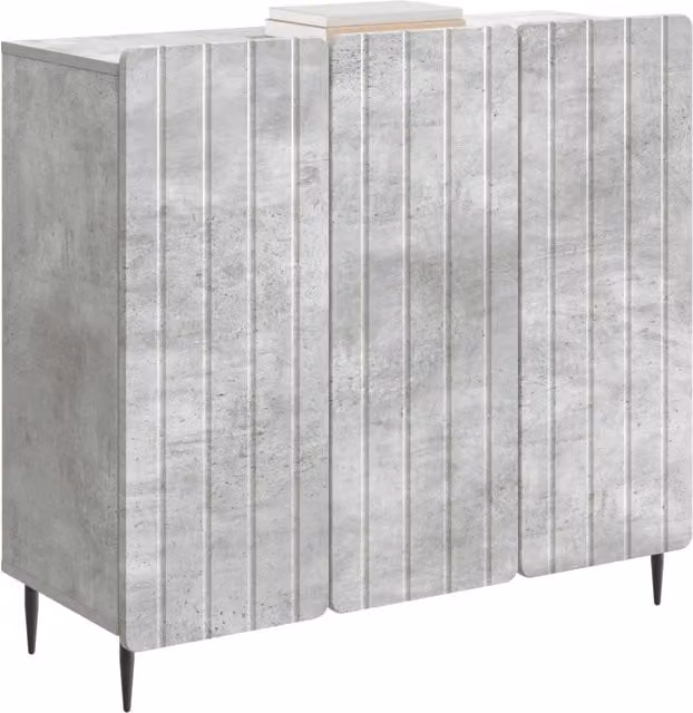 Credenza moderna Design In in legno ingegnerizzato e metallo, colore grigio cemento, L 89 x P 34,5 x H 82 cm