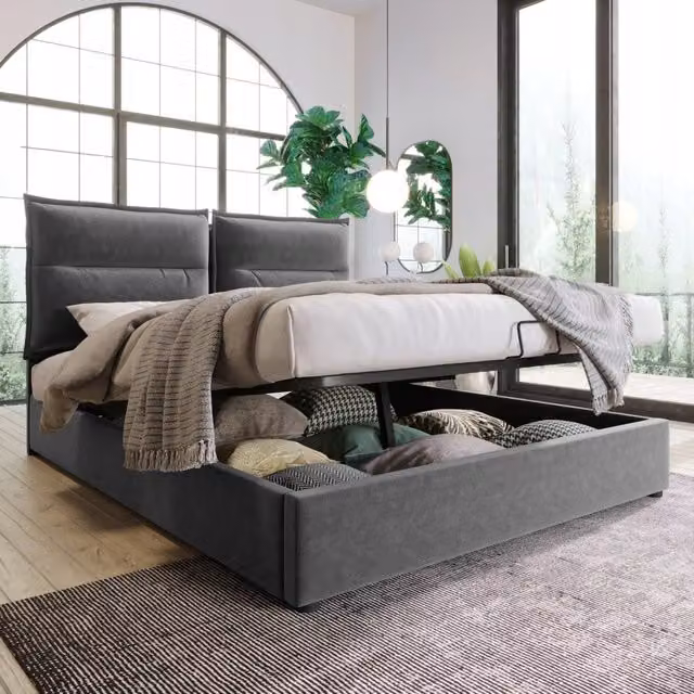 Letto imbottito regolabile - Xylo - 140x200 - Grigio - Idraulico