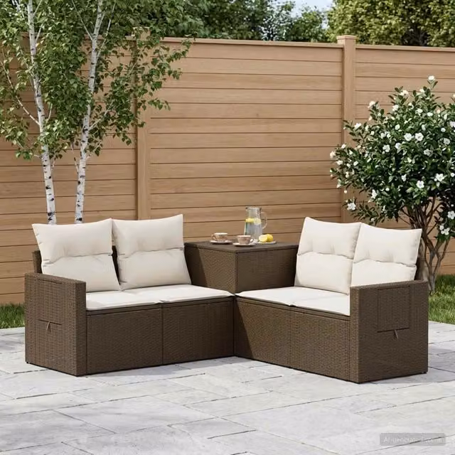 Set di divani 5 pz Marrone e Bianco Crema 179 x 179 x 85 cm 3447876