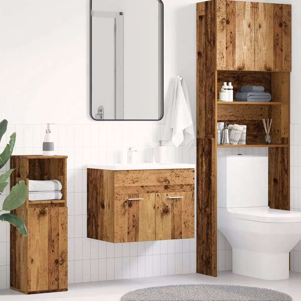 Mobile Lavabo da Bagno vidaXL in Legno Antico Marrone con Ante a Cerniera e Ripiani Interni L: 60 cm, P: 38,5 cm, H: 46 cm