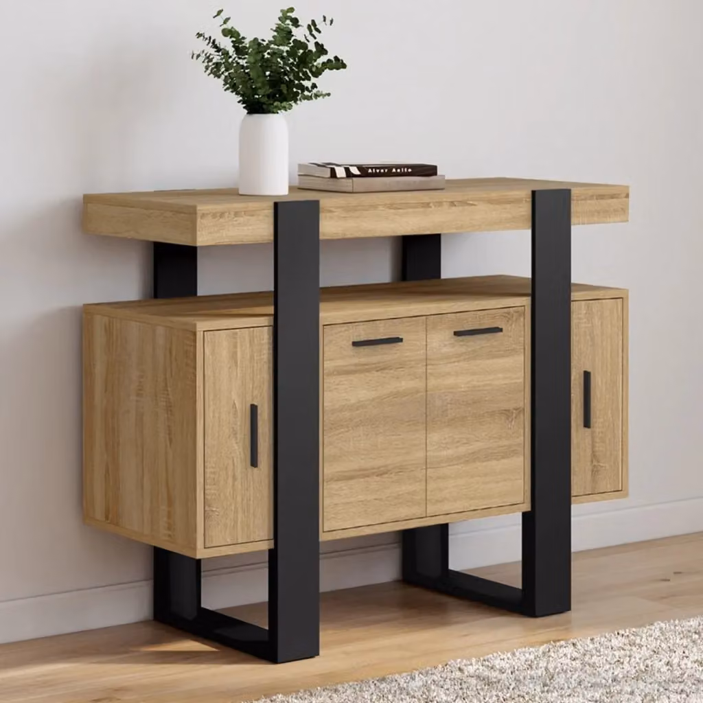 IDMarket Credenza PHOENIX in stile industrial con 4 ante, finitura opaca in legno e nero – 2