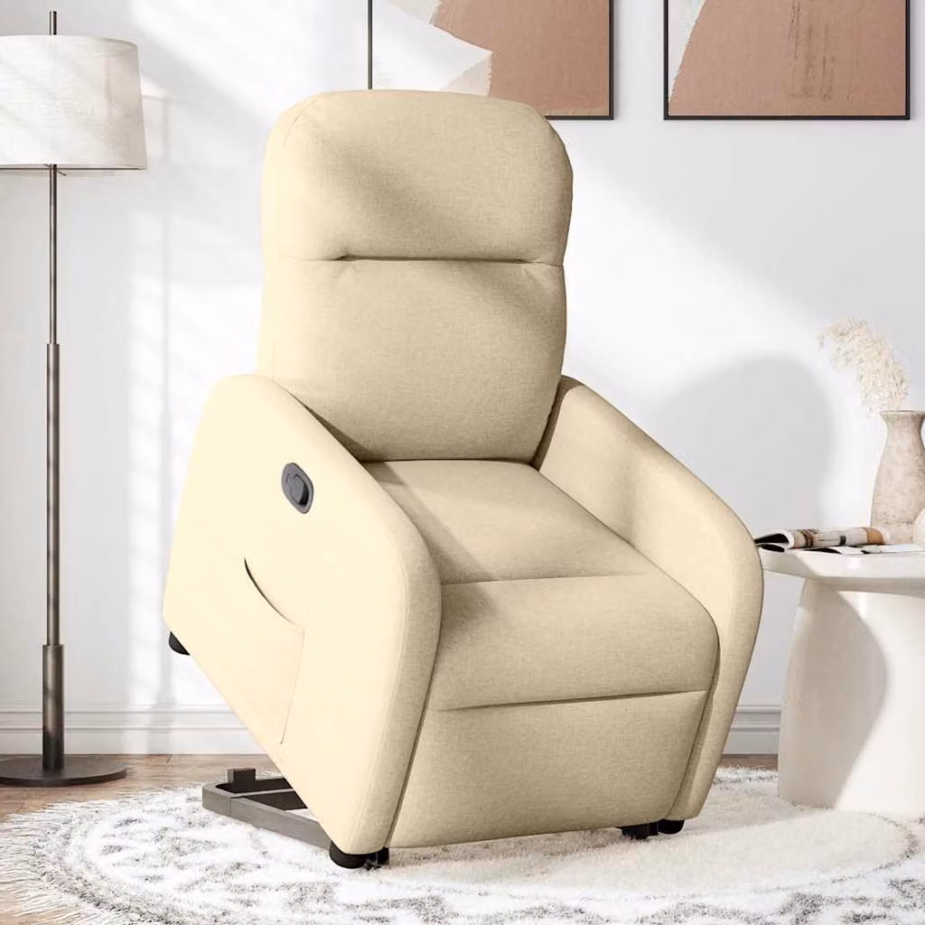 vidaXL Poltrona Alzapersona Reclinabile Crema in Tessuto