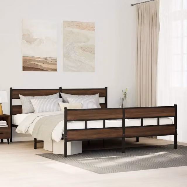 Letto senza materasso vidaXL in metallo e legno color rovere marrone L: 200 cm, P: 200 cm, H: 207 cm – 1