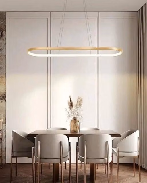 Lampada da Tavolo Ovale LED senza Riflessi - Ideale per la Sala da Pranzo - 70 cm - Giallo Oro