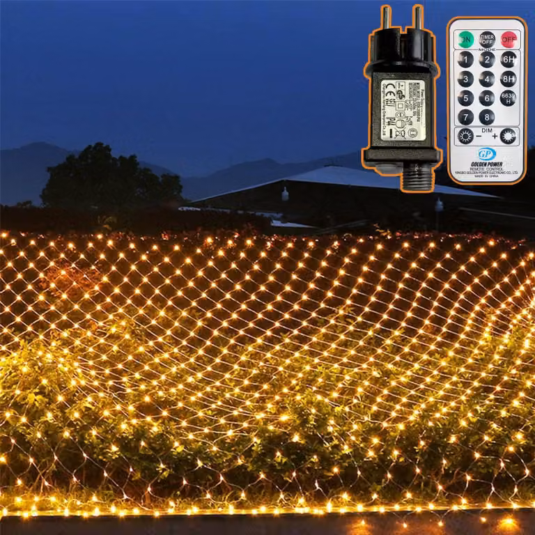 Rete luminosa a LED, 204 lampadine, dimensioni 3x2 metri, luce bianco caldo, con telecomando