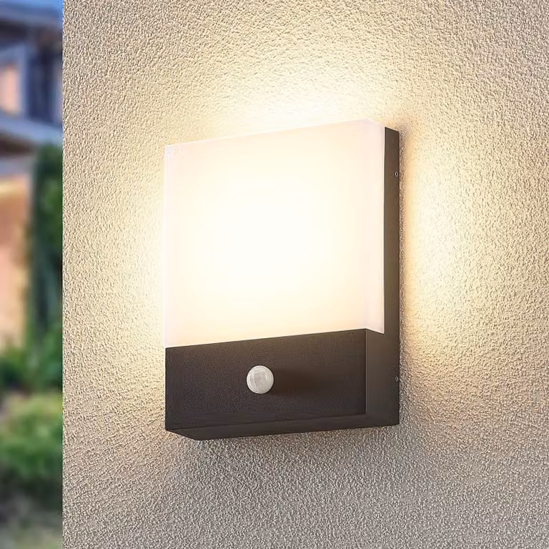 Lindby applique a LED Vanira, antracite, alluminio, sensore, IP54 Vanira, Nero, Alluminio, Moderno