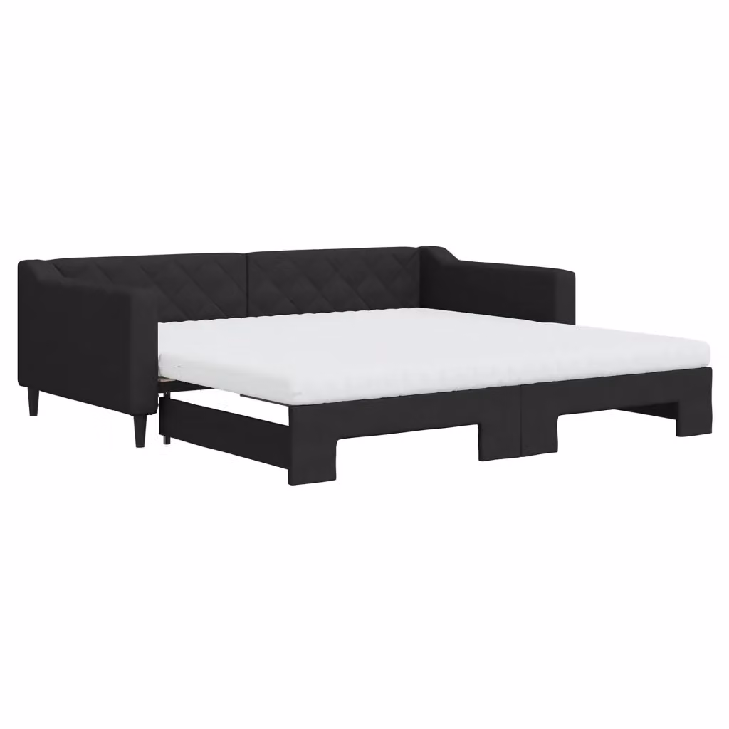 Divano Letto Estraibile vidaXL in Tessuto Nero con Cassettone per Soggiorno e Camera da Letto L/P/H: 223 x 110 x 67 cm, Materasso 100 x 200 cm – 2