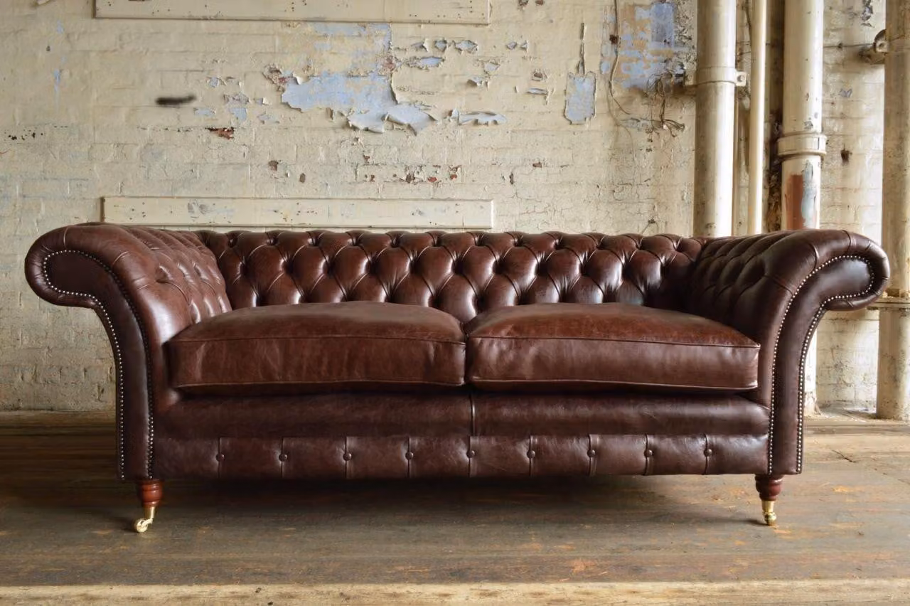Chesterfield Design Luxus Polster Sofa Couch Sitz Garnitur Leder #171