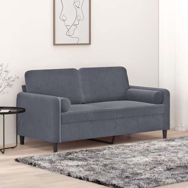 vidaXL Divano a 2 Posti Moderno in Velluto Grigio con Cuscini e Coperture Rimovibili