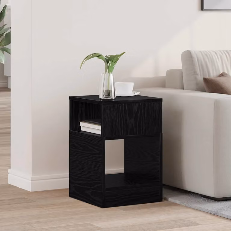 Tavolino moderno vidaXL in legno nero e rovere, L/P/H: 30,5 x 30 x 45 cm