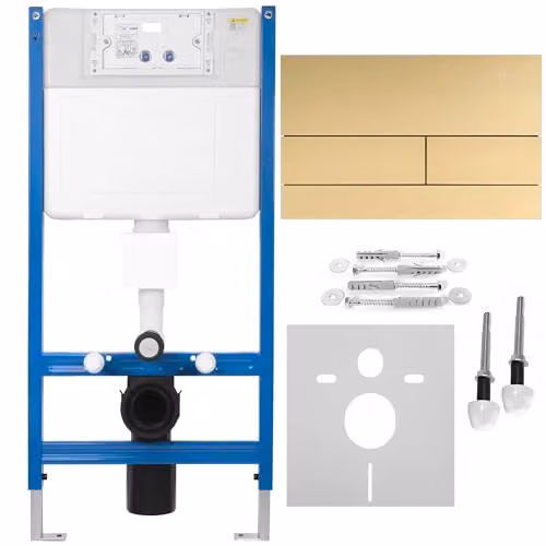 Rea - Telaio Wc Da Incasso k011A-Q Oro Spazzolato Con Pulsante Per Supporto Set Da Incasso Wc T, Cornice Da Incasso Realizzata Con Materiali Di Alta Qualità