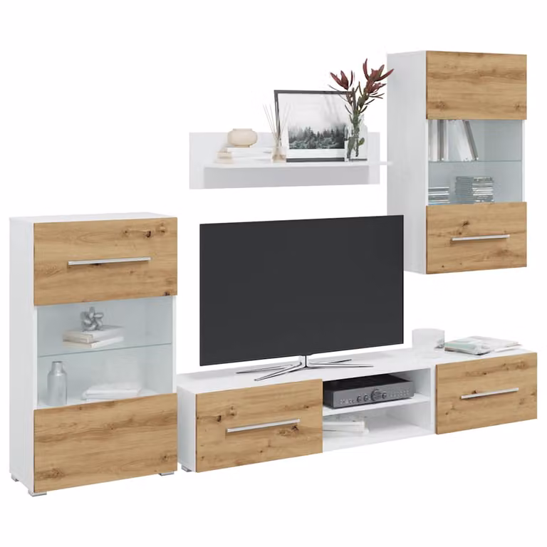 Mobile TV vidaXL con illuminazione a LED integrata in stile moderno, colore Rovere e Bianco