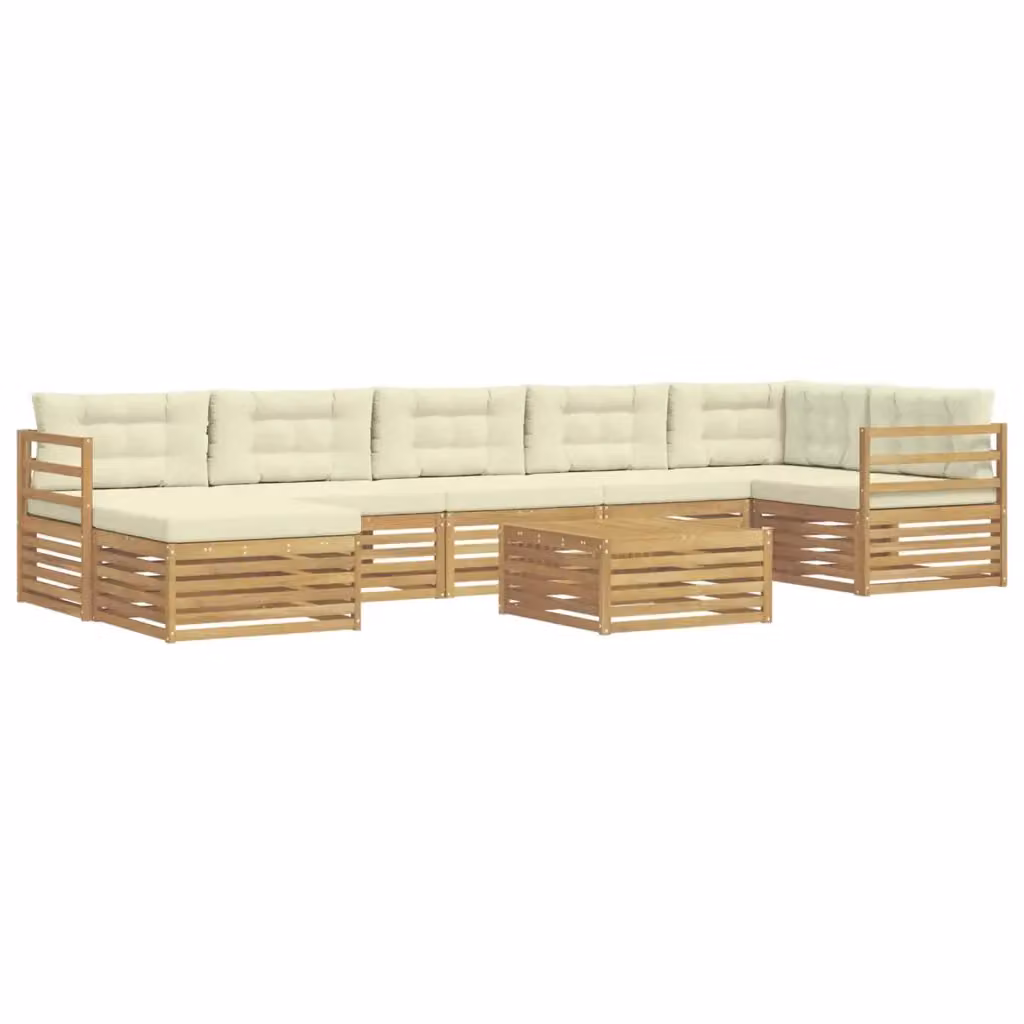 Set di divani da esterno a L vidaXL in legno di acacia con pouf e tavolino, Bianco e Beige – 2
