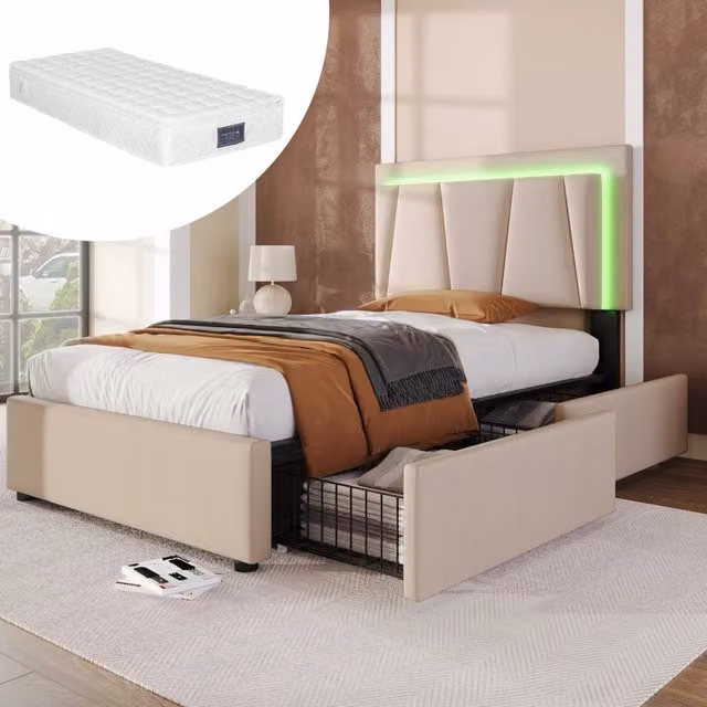 letto imbottito legno beige 90x200 cm
