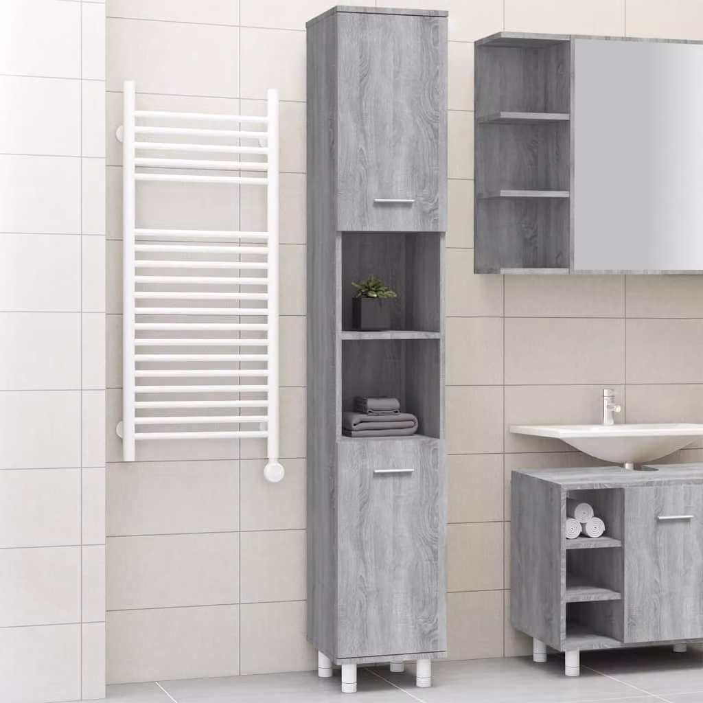 Armadietto da bagno moderno vidaXL in legno multistrato e MDF, colore grigio, sospeso, L: 30 cm, P: 30 cm, H: 179 cm