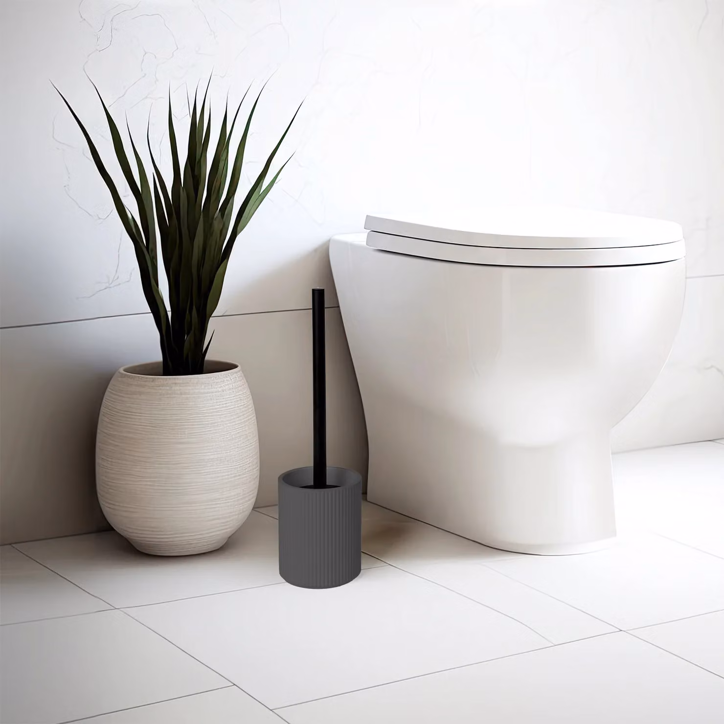 Portascopino con scopino in polipropilene e acciaio inossidabile Vestiamo Casa, colore nero, H 38 cm, Diametro: 10 cm – 2